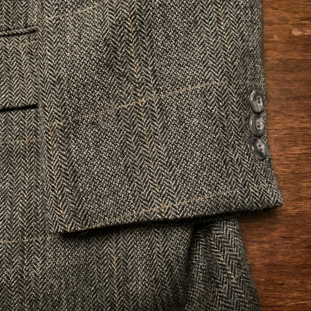 JEFFREY BANKS Blazer MENS 46R Gray Wool Alpaca Blend Herringbone Plaid‎ 2 BUTTON